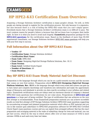 HPE2-K43 HP Designing High-End Storage Platform Solutions, Rev. 18.11 Exam Dumps