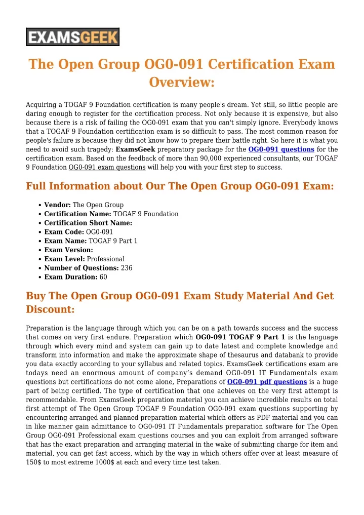 the open group og0 091 certification exam overview