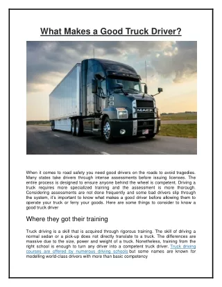 What makes a Good Truck Driver?