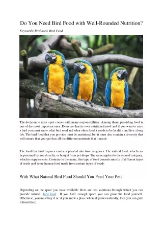 do you need bird food with well rounded nutrition