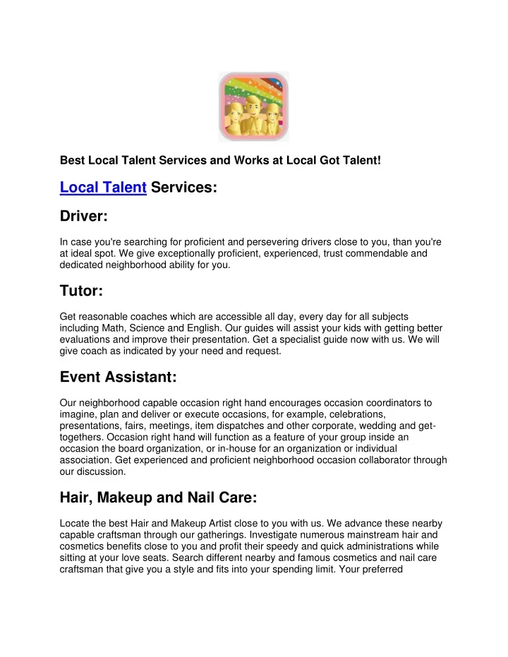 best local talent services and works at local
