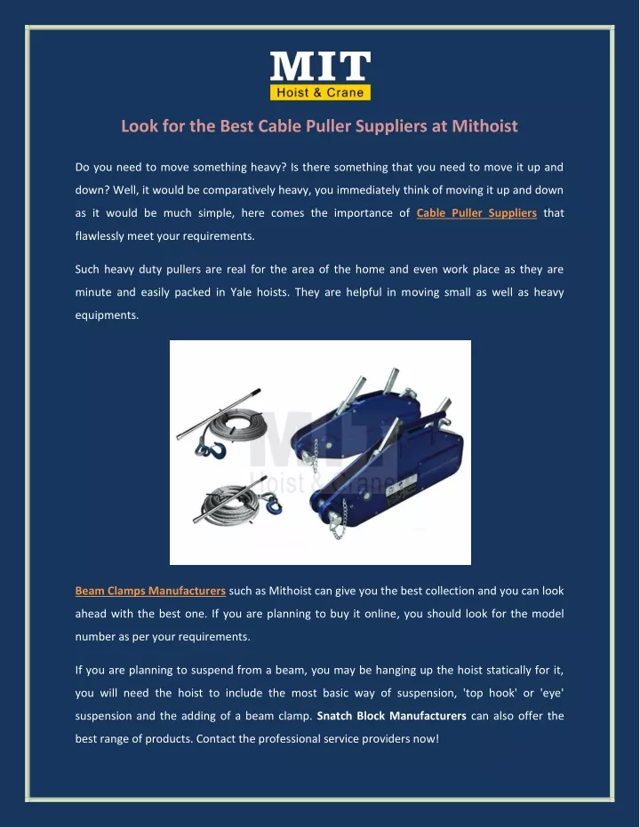 look for the best cable puller suppliers