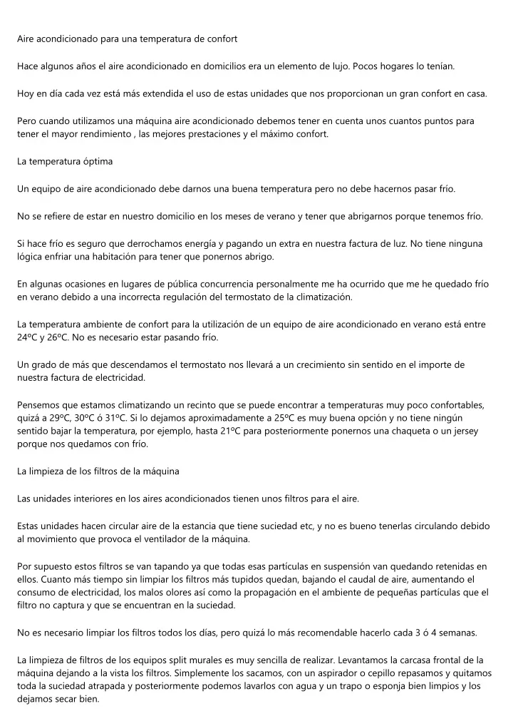 aire acondicionado para una temperatura de confort