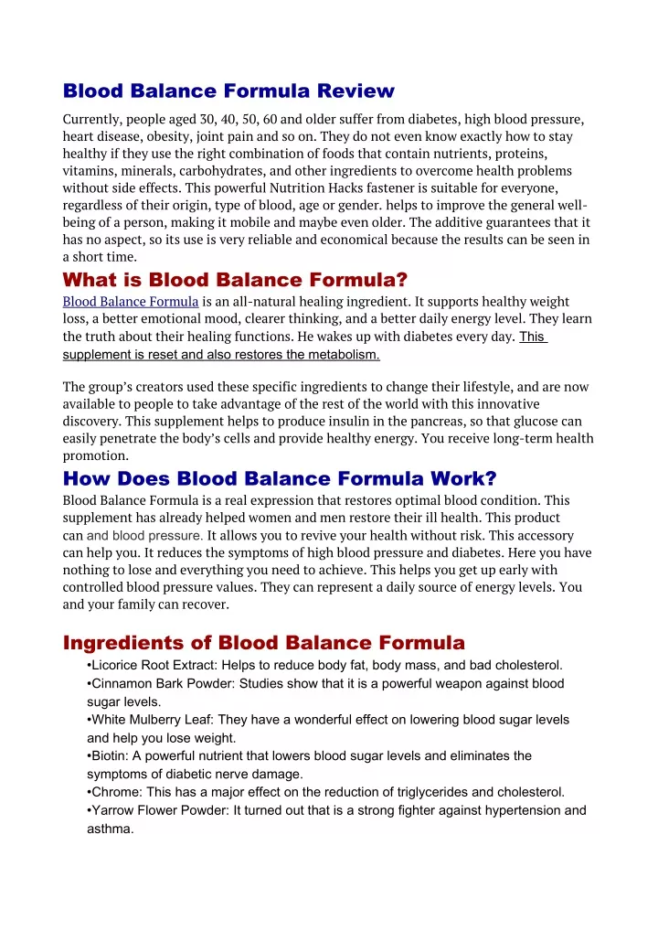 blood balance formula review