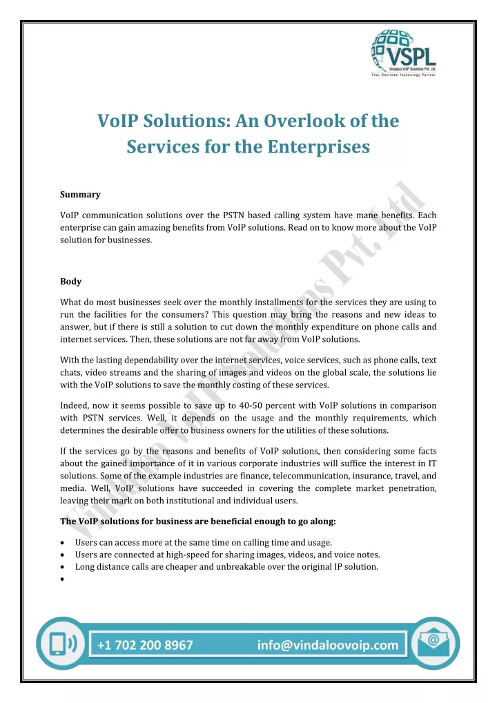 voip solutions an overlook of the services
