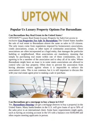 Popular Us Luxury Property Options For Burundians