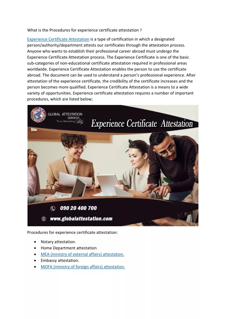 what is the procedures for experience certificate