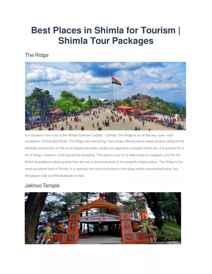 best places in shimla for tourism shimla tour packages