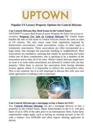 Popular US Luxury Property Options for Central Africans