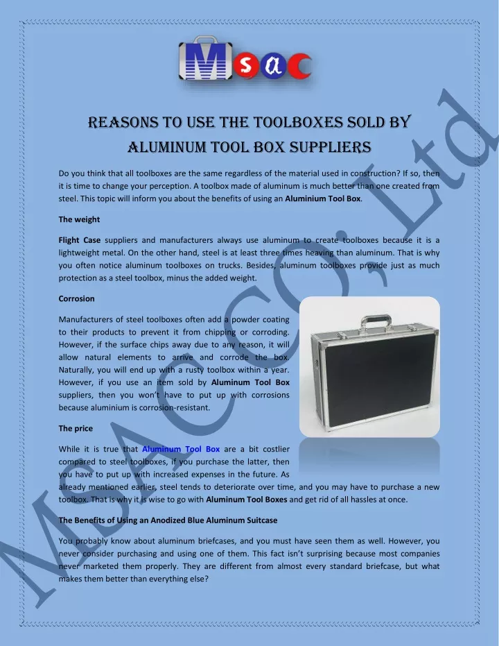 reasons to use the toolboxes sold by aluminum