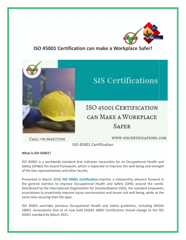 iso 45001 certification can make a workplace safer