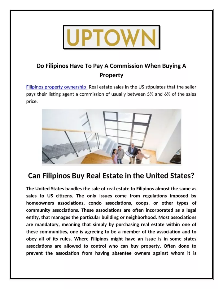 do filipinos have to pay a commission when buying
