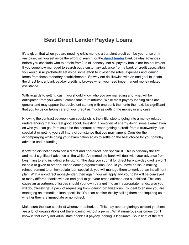 best direct lender payday loans