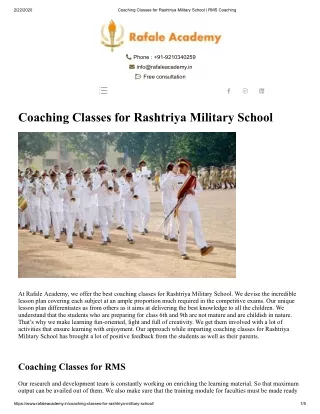 Coaching Classes For Rashtriya Military School