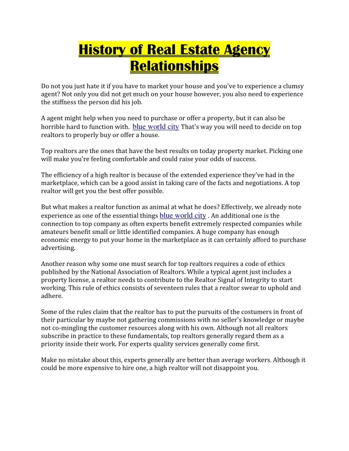 history of real estate agency relationships