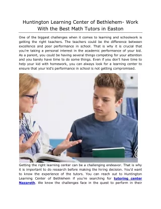 Huntington Learning Center of Bethlehem- Work With the Best Math Tutors in Easton