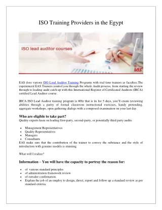 Lead auditor course in Egypt | ISO Training courses Egypt