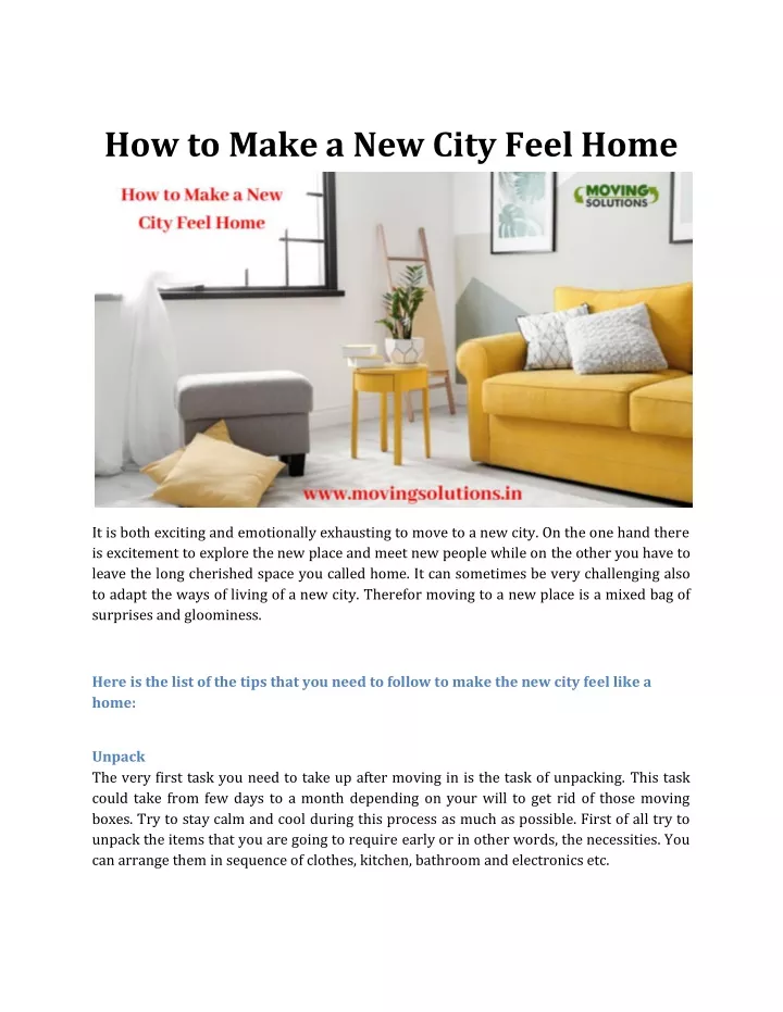 how to make a new city feel home