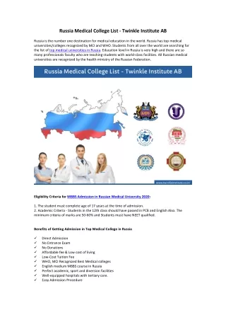 russia medical college list twinkle institute ab