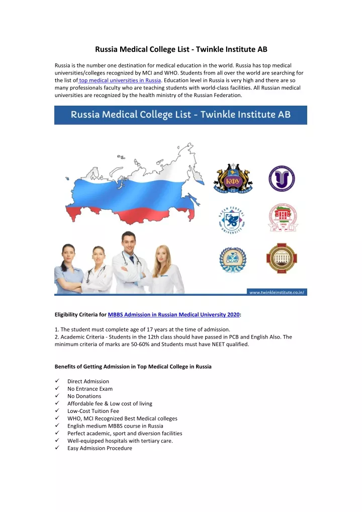 russia medical college list twinkle institute ab