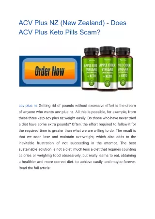 ACV Plus NZ (New Zealand) - Does ACV Plus Keto Pills Scam?