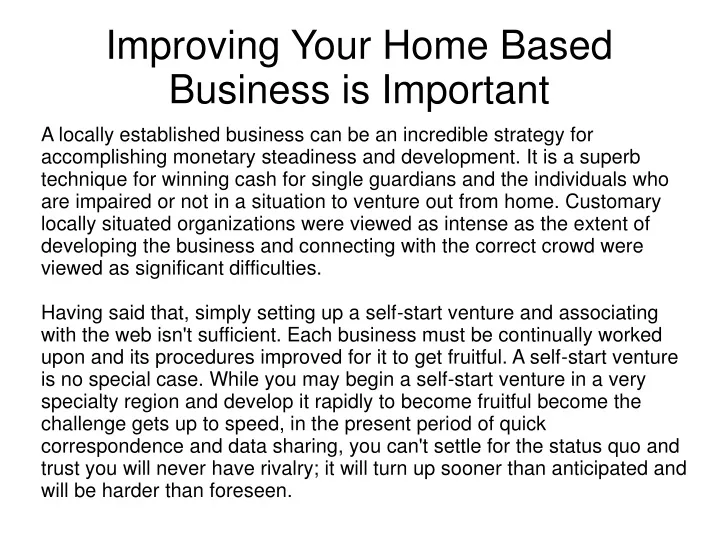 improving your home based business is important