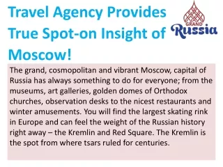 Travel Agency Provides True Spot-on Insight of Moscow!