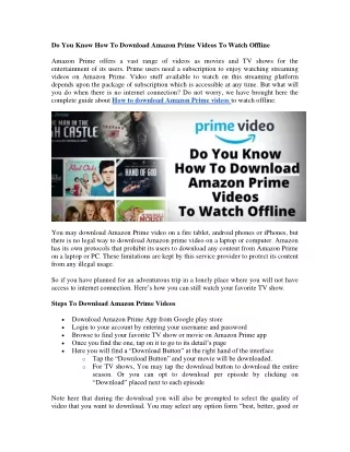 Do You Know How To Download Amazon Prime Videos To Watch Offline