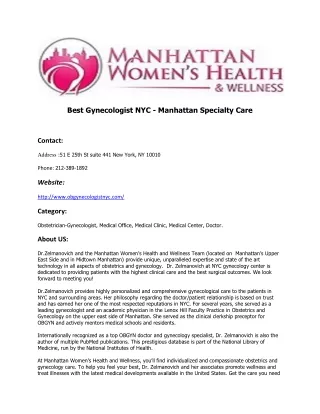 Best Gynecologist NYC - Manhattan Specialty Care