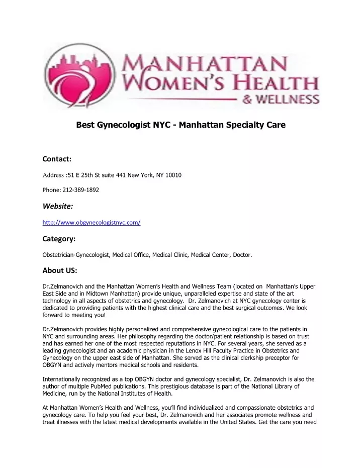 best gynecologist nyc manhattan specialty care