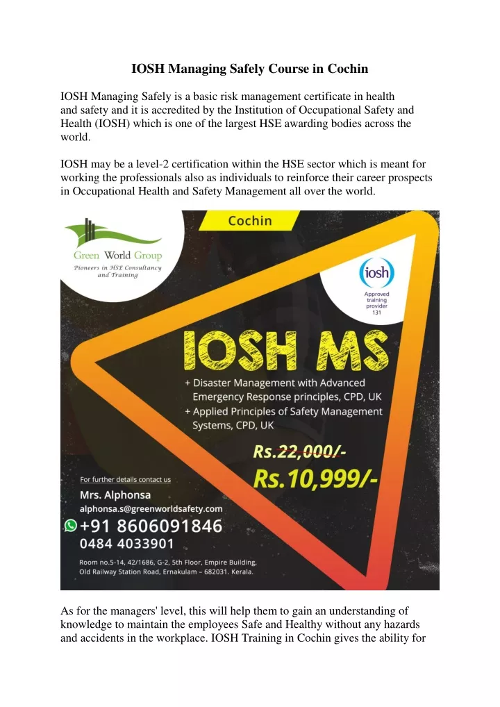 iosh managing safely course in cochin