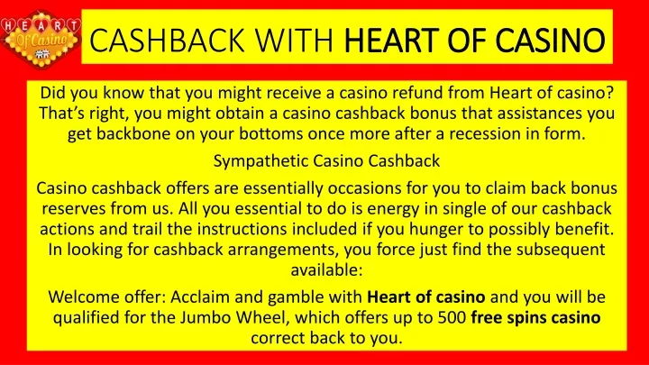 cashback with heart of casino