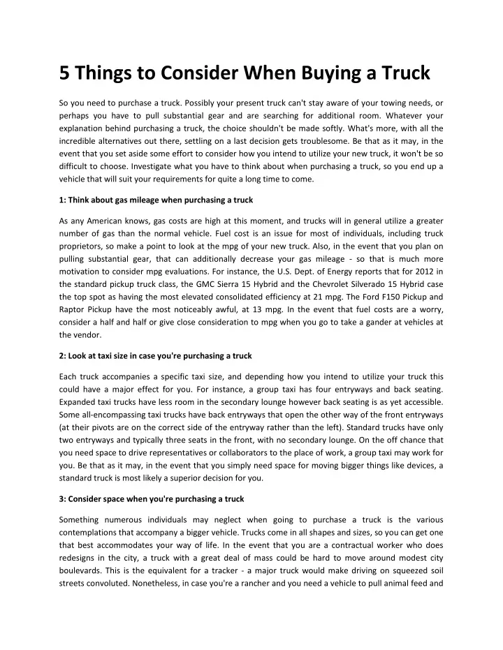 5 things to consider when buying a truck