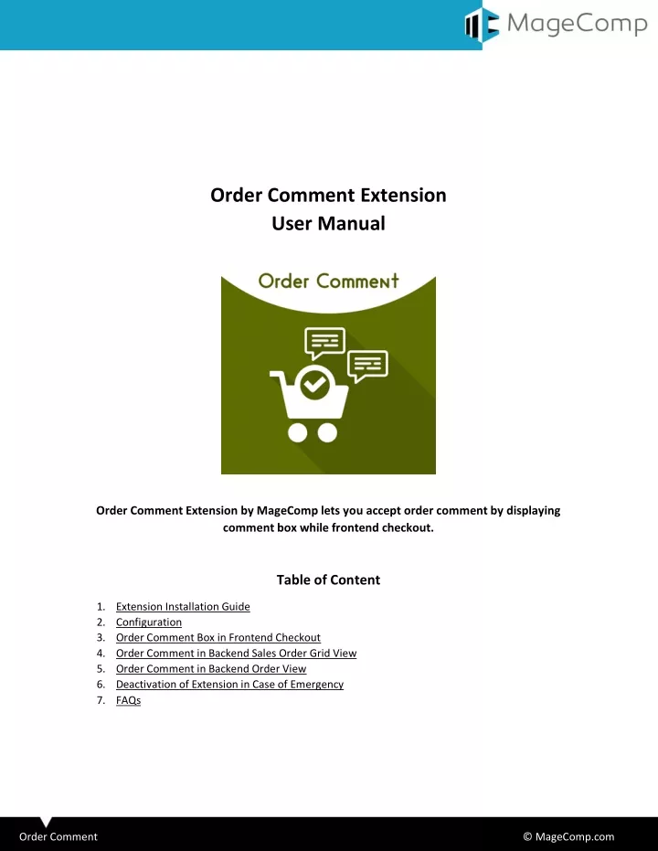 order comment extension user manual