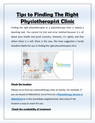 Tips to Finding The Right Physiotherapist Clinic