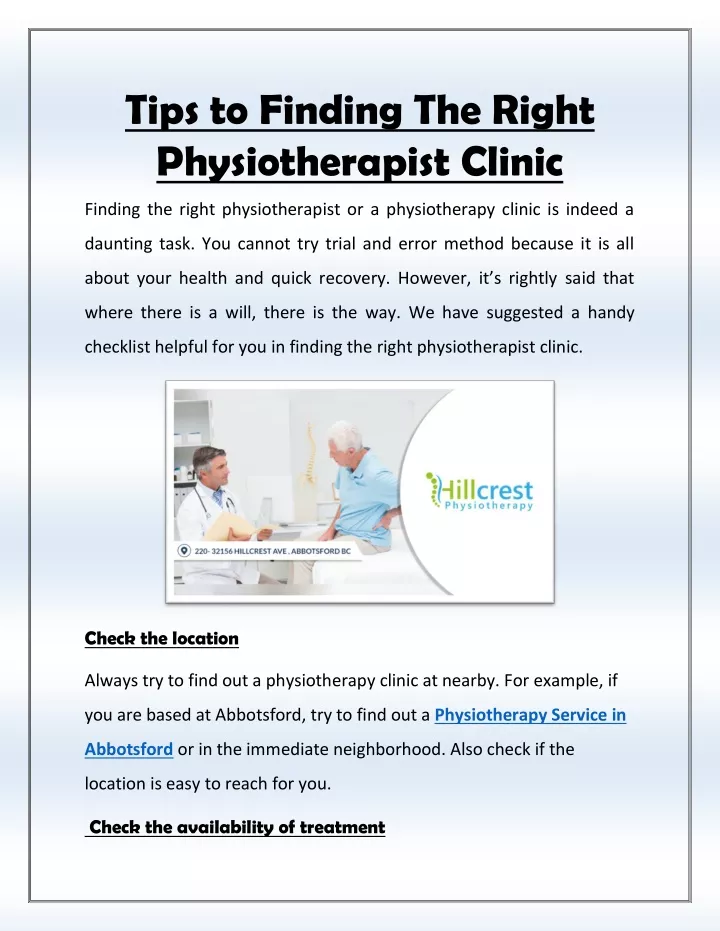 tips to finding the right physiotherapist clinic