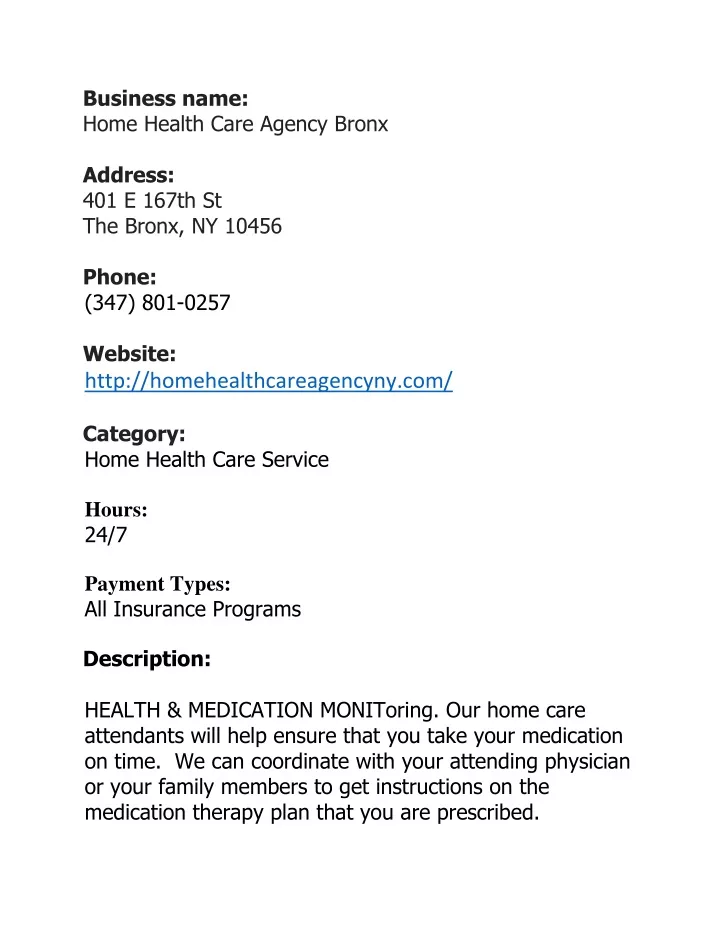 business name home health care agency bronx