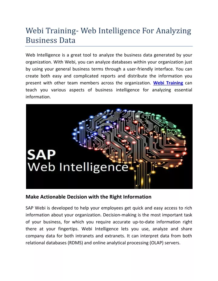 webi training web intelligence for analyzing