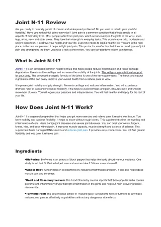 Joint N-11 Review – Effective Relief From Joint Pain!