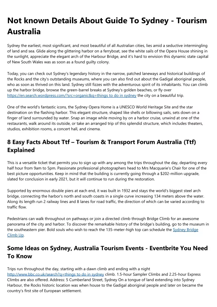 not known details about guide to sydney tourism