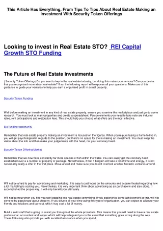 This Information Has All Of It, From Suggestions To Strategies About Real-estate Making an investment With Security Toke