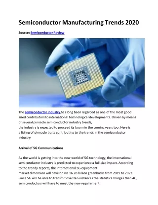 Semiconductor Manufacturing Trends 2020