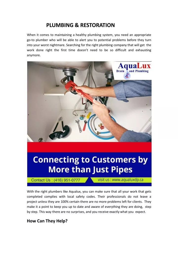 plumbing restoration when it comes to maintaining