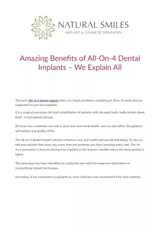 Amazing Benefits of All-On-4 Dental Implants – We Explain All