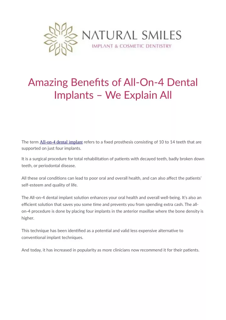 amazing benefits of all on 4 dental implants