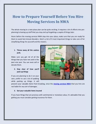 How to Prepare Yourself Before You Hire Moving Services In NWA
