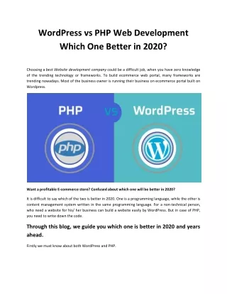 WordPress vs PHP Web Development Which One Better in 2020?