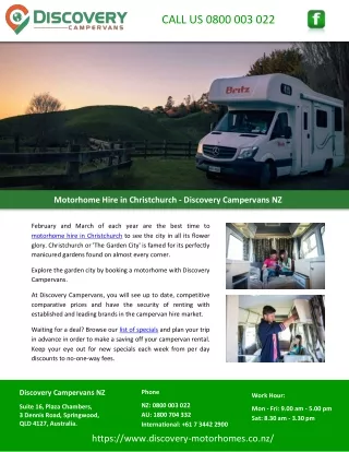 Motorhome Hire in Christchurch - Discovery Campervans NZ