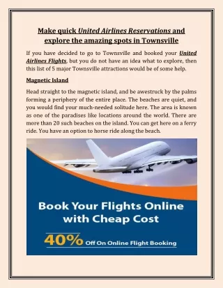 Make quick United Airlines Reservations and explore the Amazing Spots in Townsville
