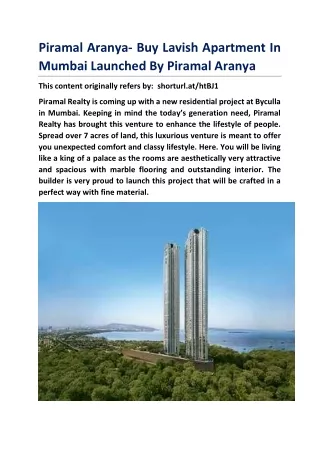 Piramal Aranya- Buy Lavish Apartment In Mumbai Launched By Piramal Aranya